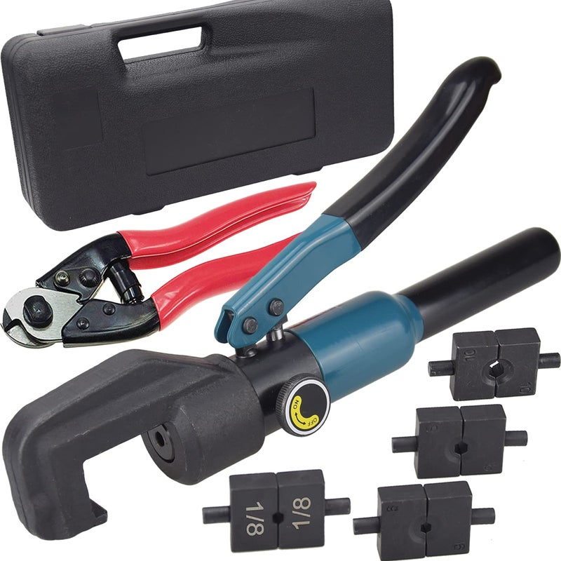 Lulultn Custom Hydraulic Crimper Tool for 1/8 Stainless Steel Cable Railing Kit Hardware System Fittings  with Cable Cutter - Image 1